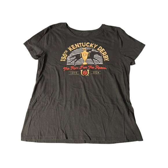 150th Kentucky Derby 2024 Black Graphic T Shirt Gildan Run For Roses Tee Sz L - Picture 2 of 4